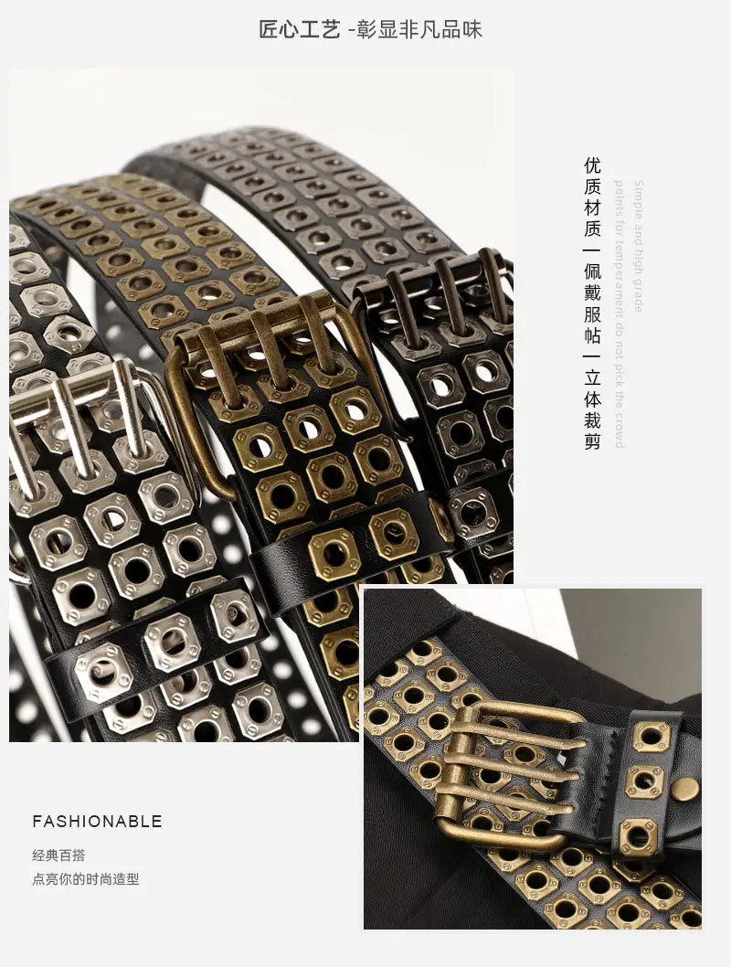 Black Rivet Belt for Women & Men Hip-hop Style — feature 21