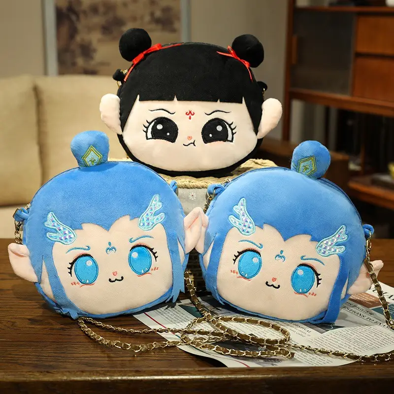 Nezha Plush Cartoon Shoulder Bag Blue Black