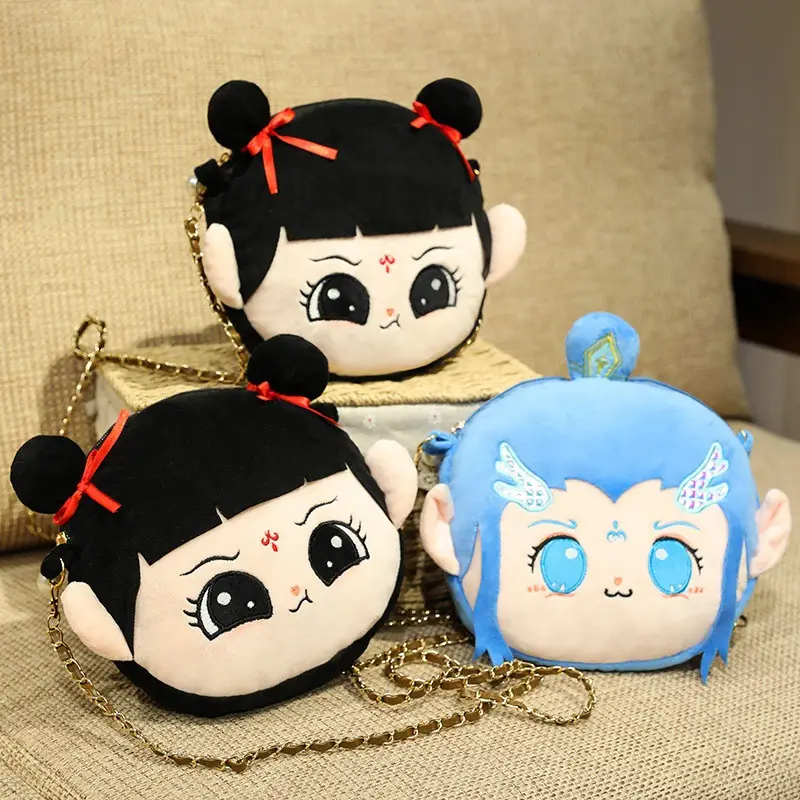 Nezha Plush Cartoon Shoulder Bag Blue Black