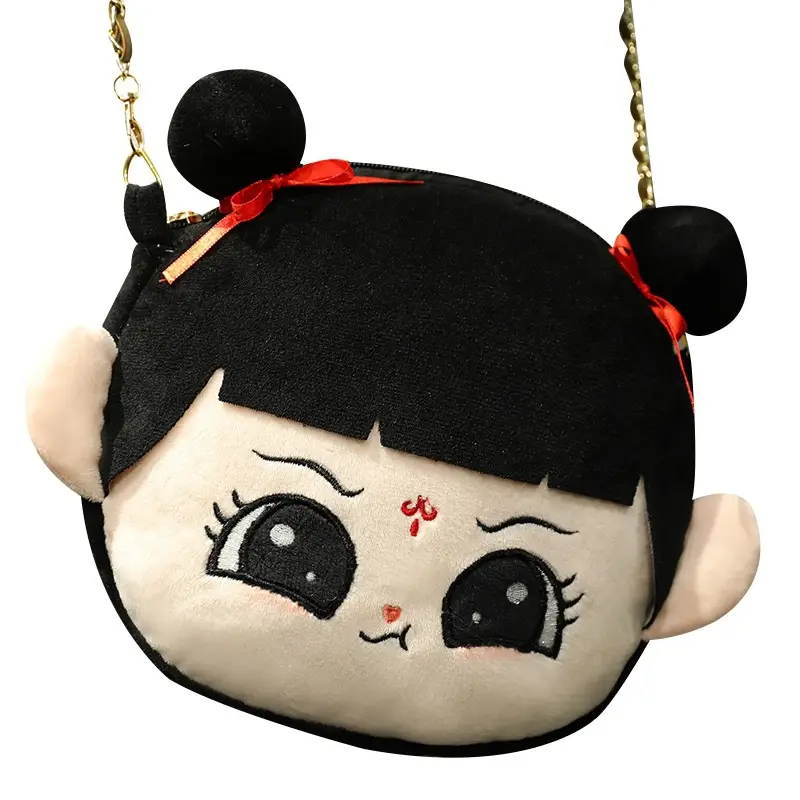 Nezha Plush Cartoon Shoulder Bag Blue Black