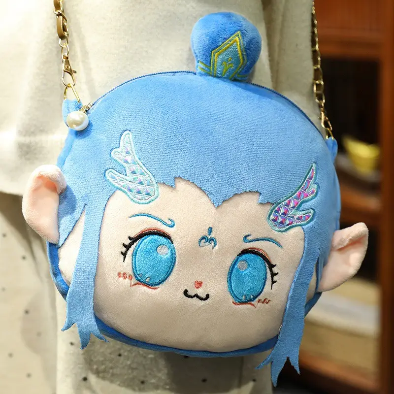 Nezha Plush Cartoon Shoulder Bag Blue Black