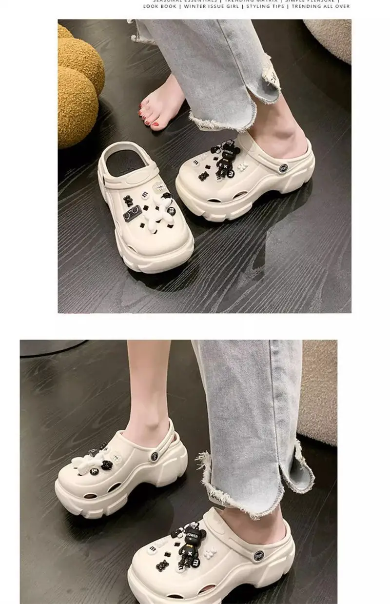 2025 New Cyber Celebrous Cave Shoes Women's Outer Wear Cartoon Small Thick Sole Elevated Platform Slippers — feature 36