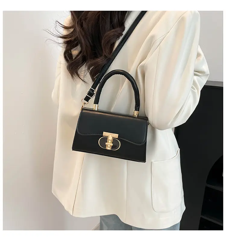 White Lock Clasp Small Handbag with Chain — feature 16