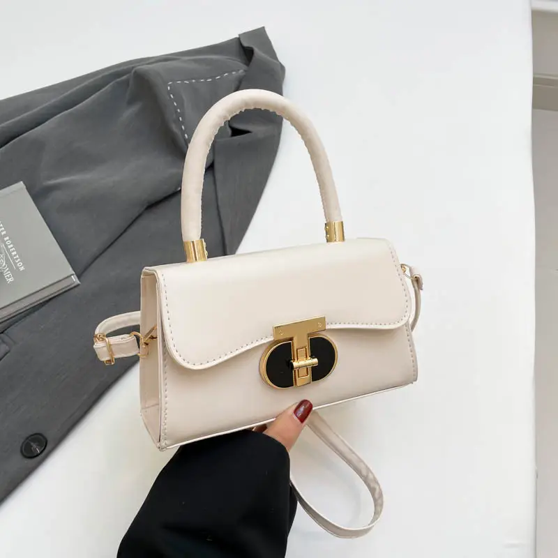 White Lock Clasp Small Handbag with Chain - Image 5