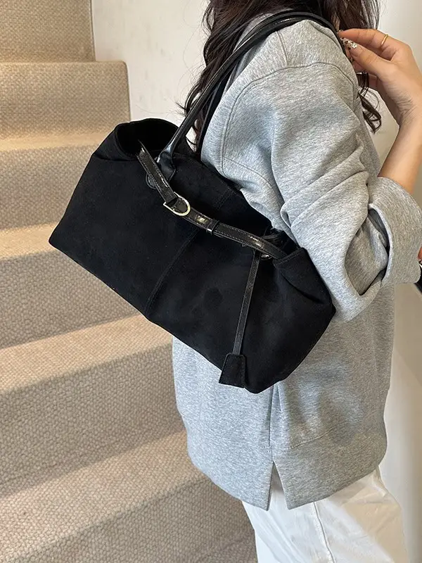 Women's Suede Shoulder Bag Large Capacity Brown - Image 4