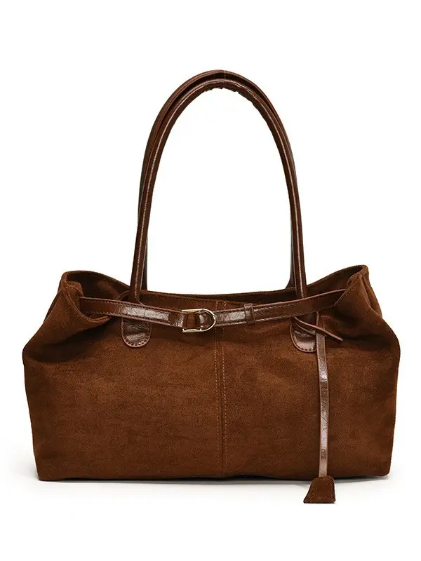 Women's Suede Shoulder Bag Large Capacity Brown - Image 7