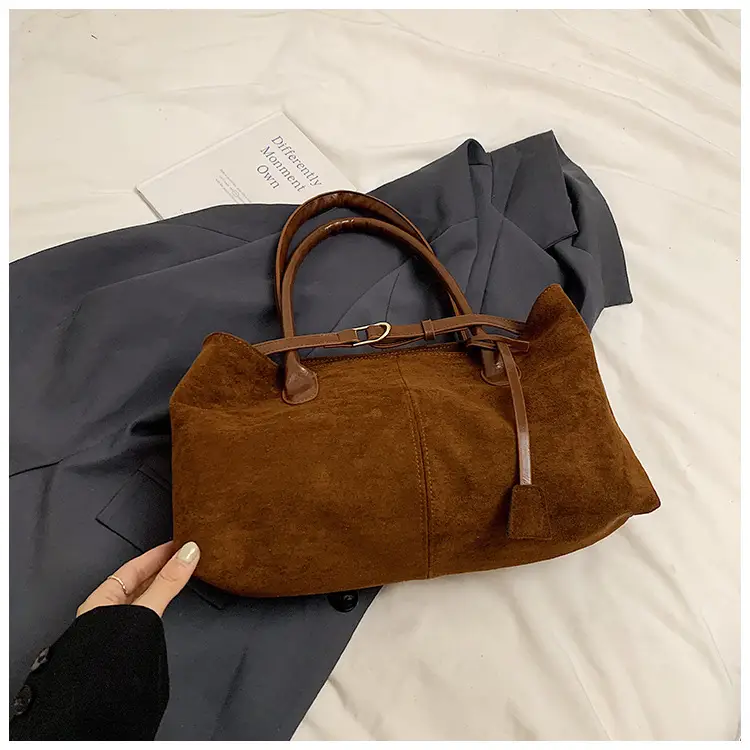 Women's Suede Shoulder Bag Large Capacity Brown - Image 2