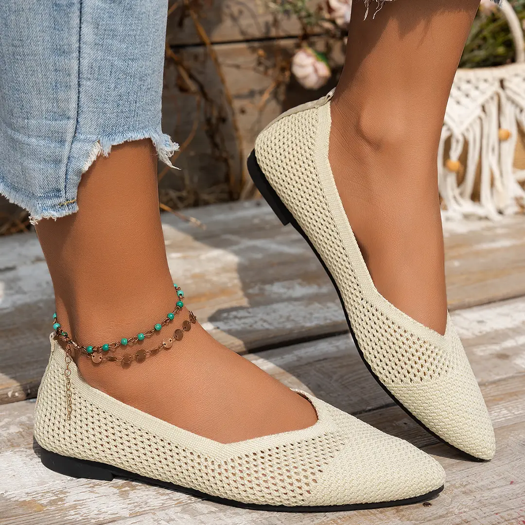 Knitted Women's Shoes, Breathable, Soft-Soled, Fashionable, Flat-Soled, New Style, Comfortable, Pointed-Toe, Flat-Soled, Shallow-Mouthed, Slip-On Casual Shoes — feature 13