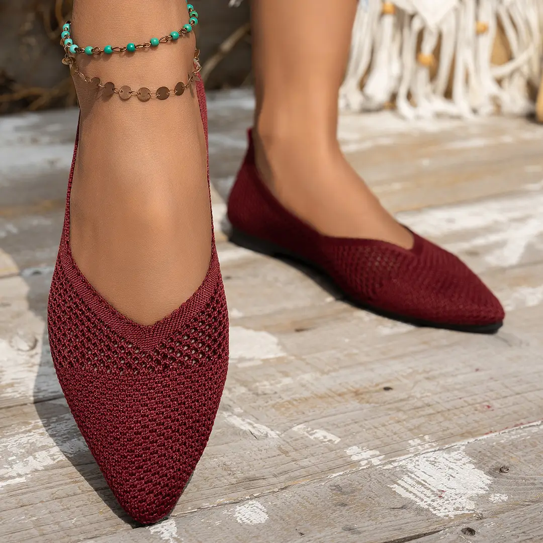 Knitted Women's Shoes, Breathable, Soft-Soled, Fashionable, Flat-Soled, New Style, Comfortable, Pointed-Toe, Flat-Soled, Shallow-Mouthed, Slip-On Casual Shoes — feature 3