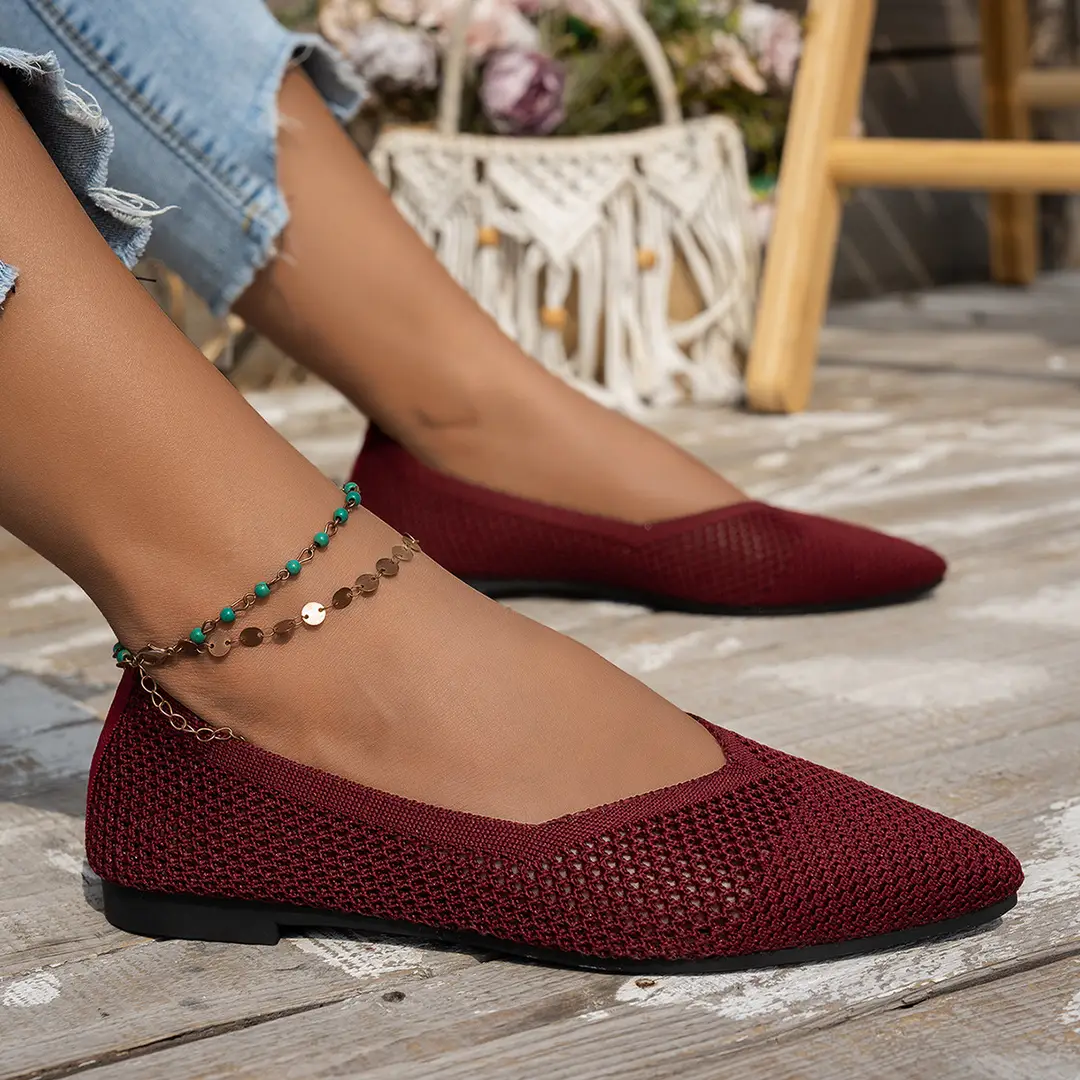 Knitted Women's Shoes, Breathable, Soft-Soled, Fashionable, Flat-Soled, New Style, Comfortable, Pointed-Toe, Flat-Soled, Shallow-Mouthed, Slip-On Casual Shoes — feature 4