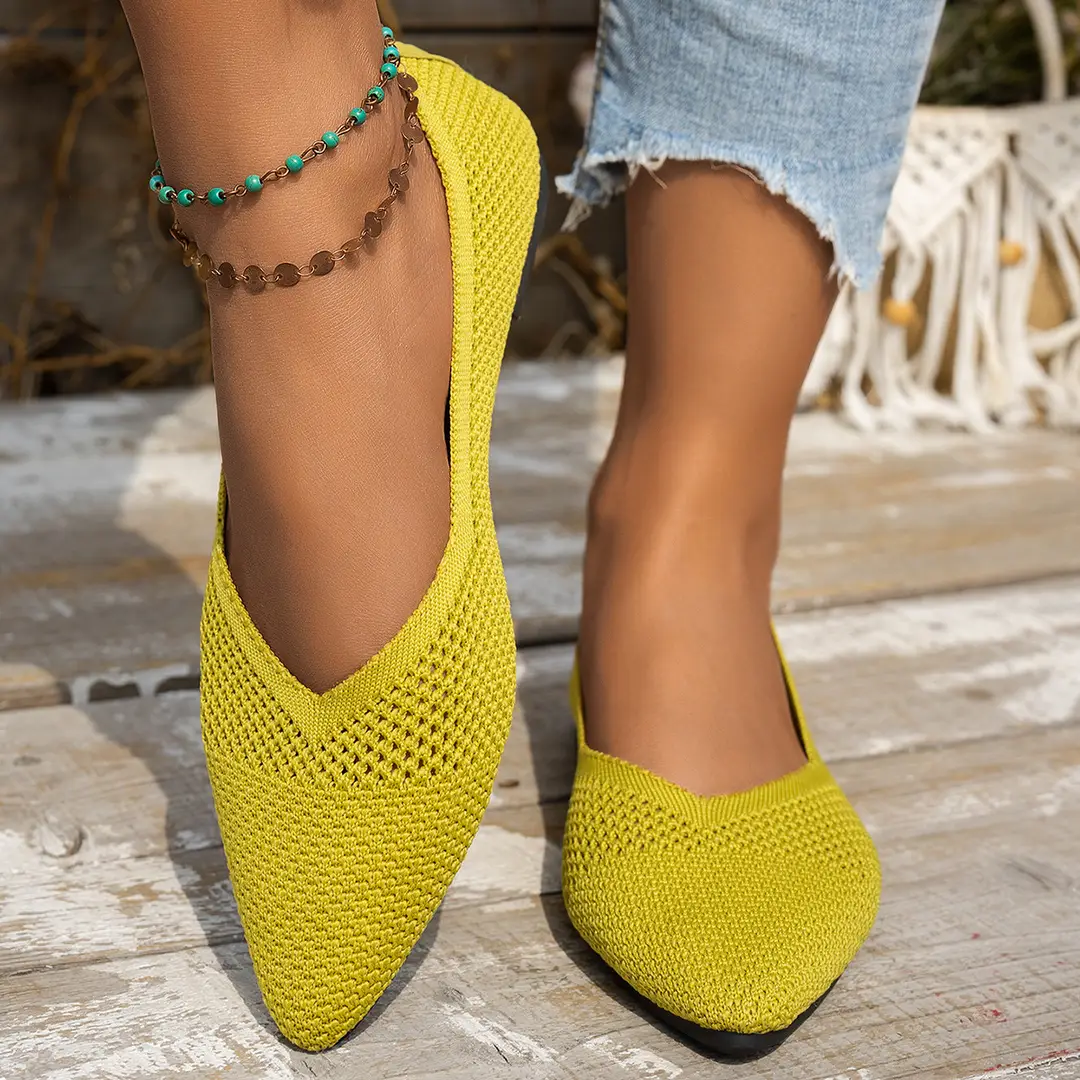 Knitted Women's Shoes, Breathable, Soft-Soled, Fashionable, Flat-Soled, New Style, Comfortable, Pointed-Toe, Flat-Soled, Shallow-Mouthed, Slip-On Casual Shoes — feature 8