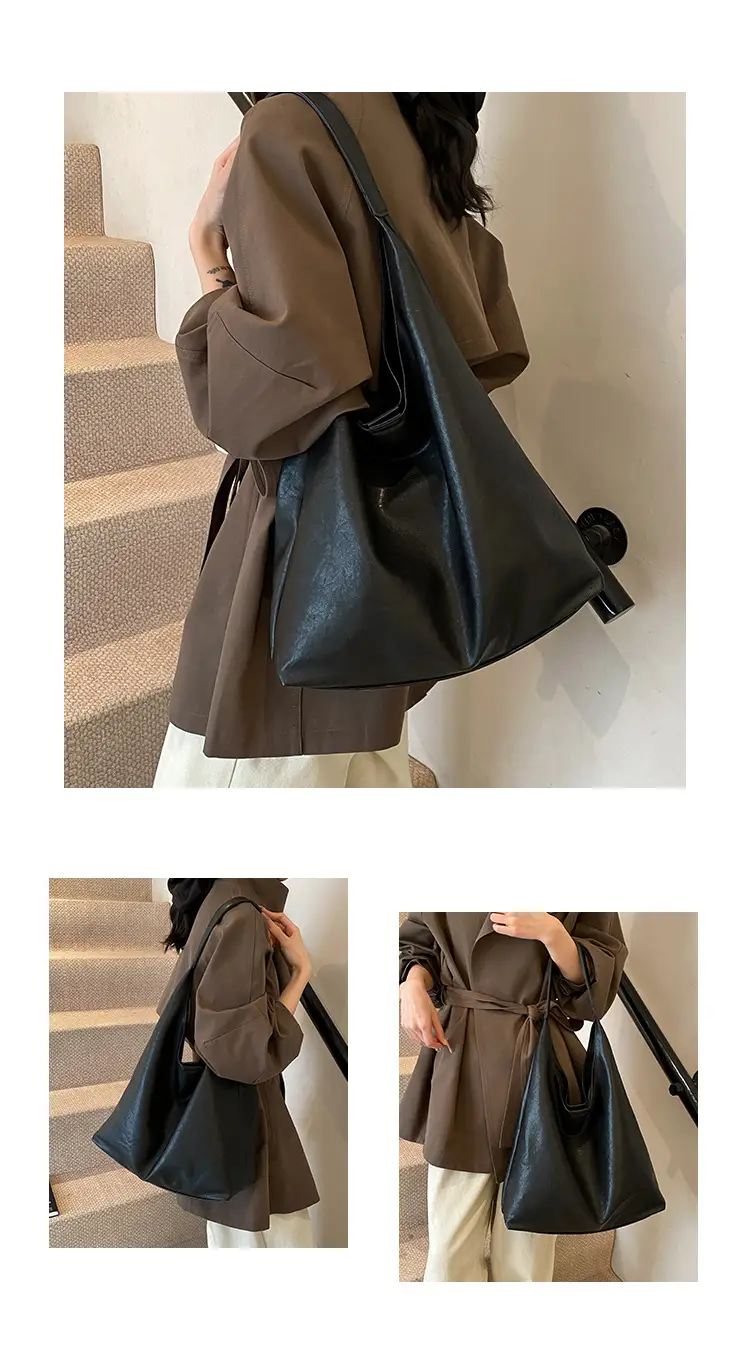 Women's Retro College Style Large Capacity Shoulder Tote Bag Brown Leather — feature 6