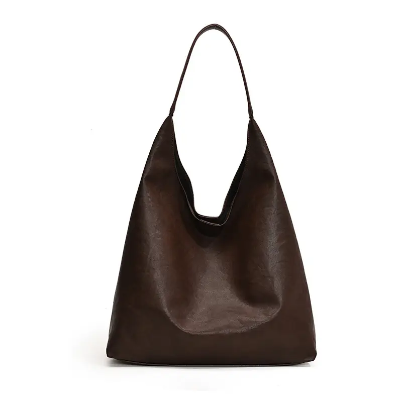 Women's Retro College Style Large Capacity Shoulder Tote Bag Brown Leather - Image 3