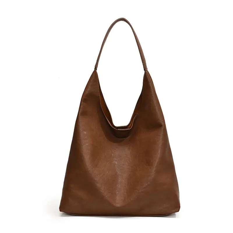 Women's Retro College Style Large Capacity Shoulder Tote Bag Brown Leather - Image 4