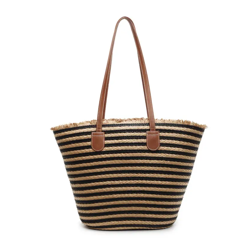 Women's Straw Underarm Bag with Leather Handles