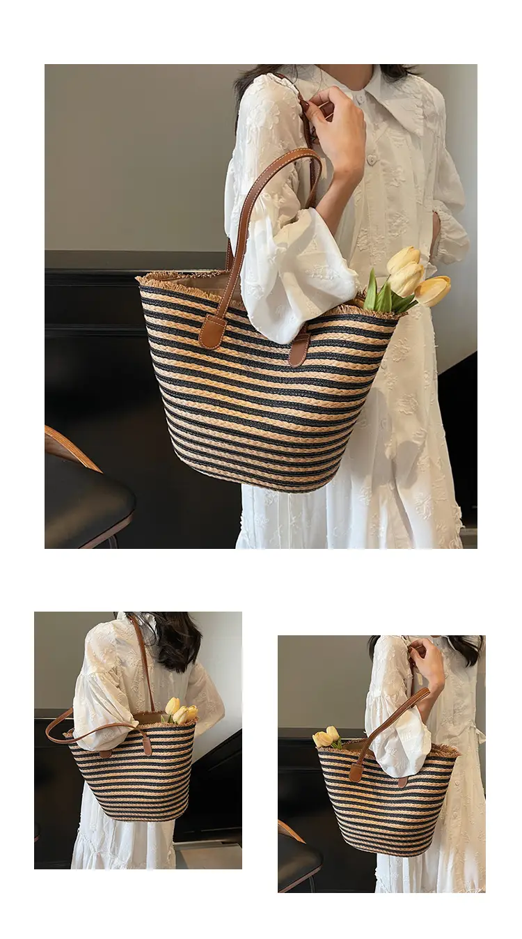 Women's Straw Underarm Bag with Leather Handles — feature 10