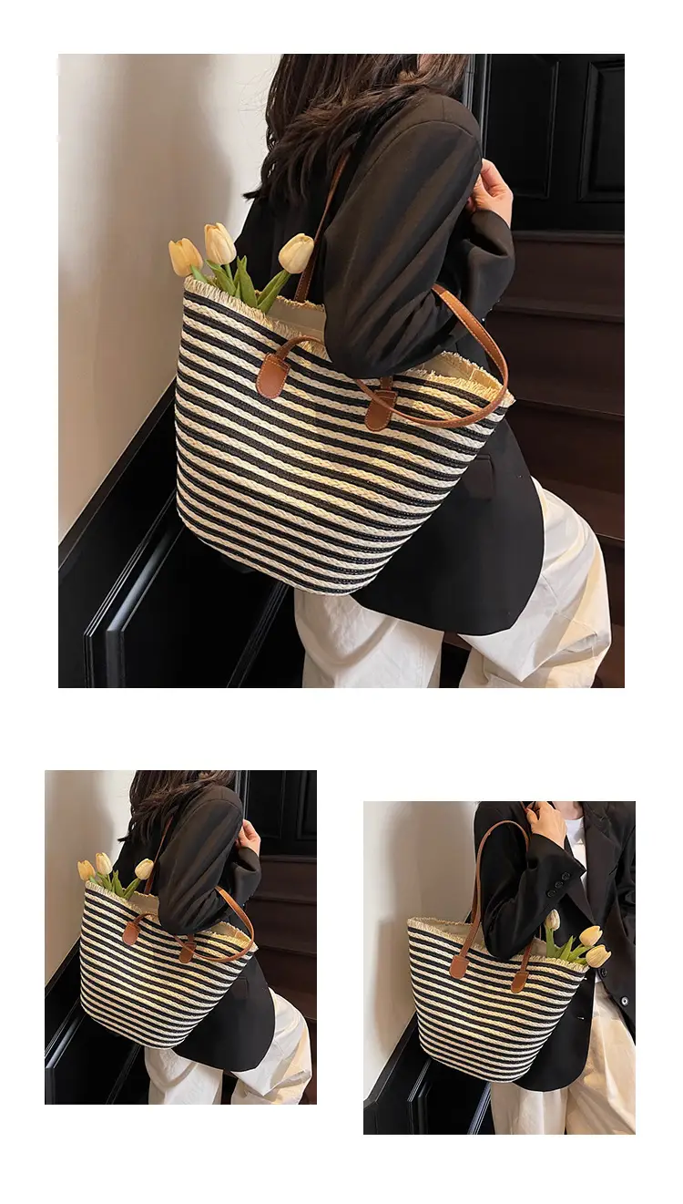 Women's Straw Underarm Bag with Leather Handles — feature 11