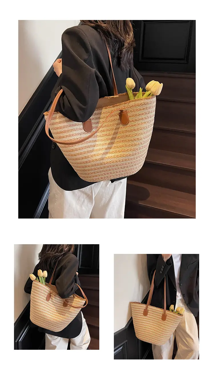 Women's Straw Underarm Bag with Leather Handles — feature 12
