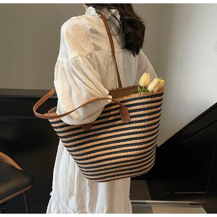 Women's Straw Underarm Bag with Leather Handles — feature 16