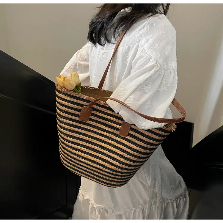 Women's Straw Underarm Bag with Leather Handles — feature 18