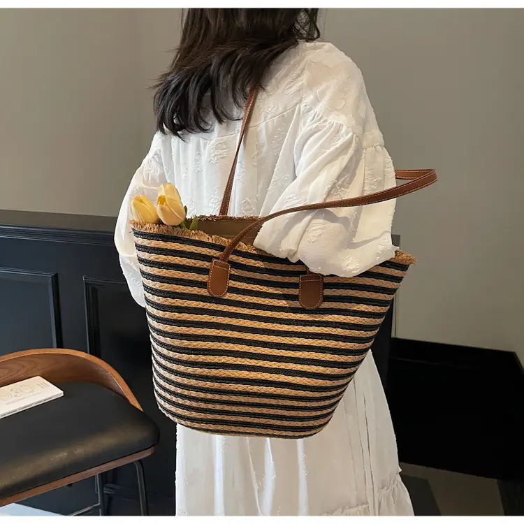 Women's Straw Underarm Bag with Leather Handles — feature 19