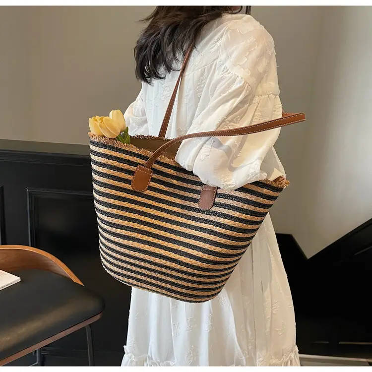 Women's Straw Underarm Bag with Leather Handles — feature 20