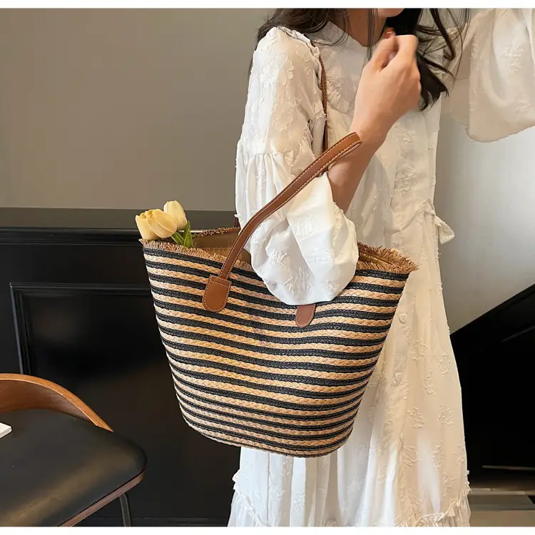 Women's Straw Underarm Bag with Leather Handles — feature 21