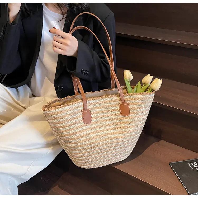Women's Straw Underarm Bag with Leather Handles — feature 22