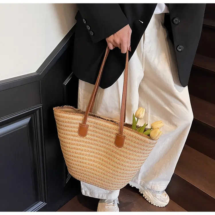 Women's Straw Underarm Bag with Leather Handles — feature 23