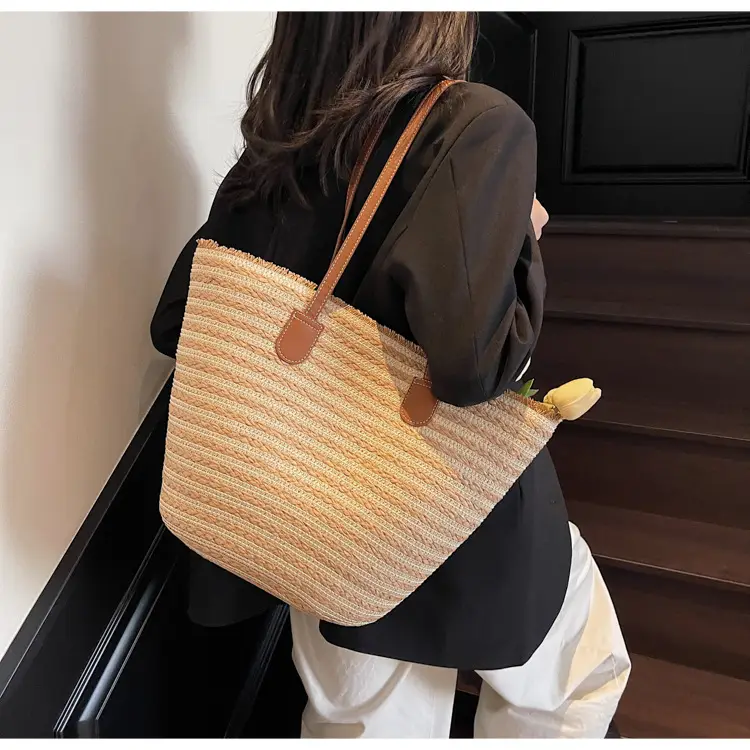 Women's Straw Underarm Bag with Leather Handles — feature 24