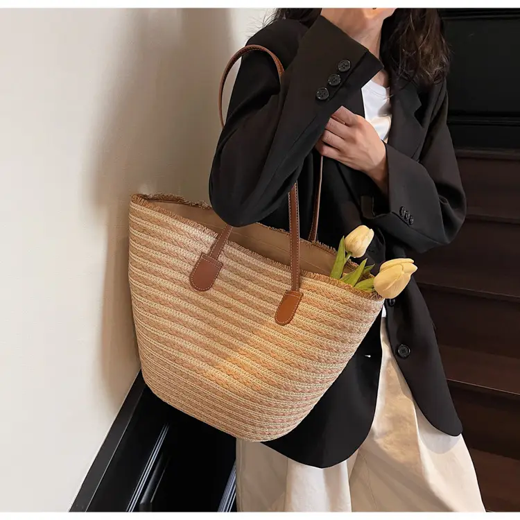 Women's Straw Underarm Bag with Leather Handles — feature 25