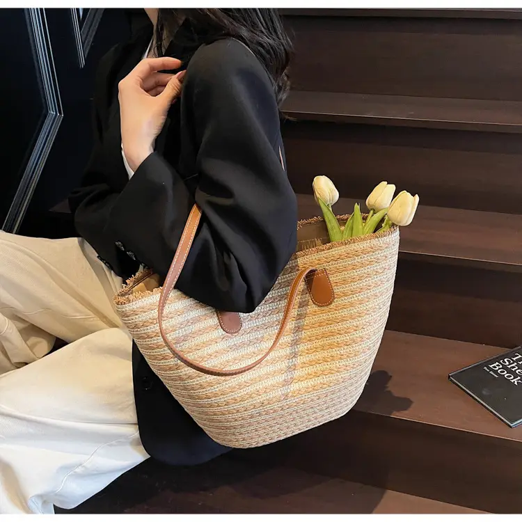 Women's Straw Underarm Bag with Leather Handles — feature 26