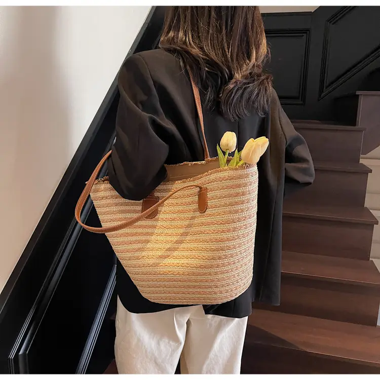 Women's Straw Underarm Bag with Leather Handles — feature 27