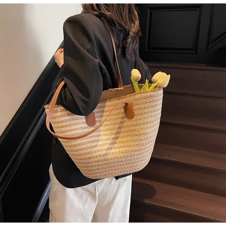 Women's Straw Underarm Bag with Leather Handles — feature 28