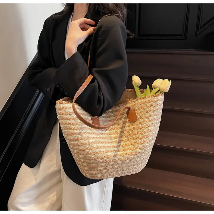 Women's Straw Underarm Bag with Leather Handles — feature 29