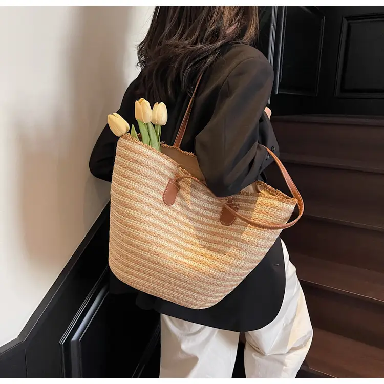 Women's Straw Underarm Bag with Leather Handles — feature 30