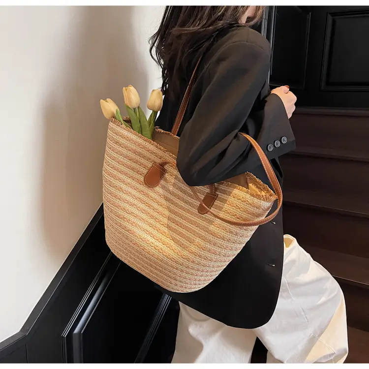 Women's Straw Underarm Bag with Leather Handles — feature 31