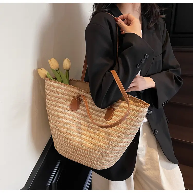 Women's Straw Underarm Bag with Leather Handles — feature 32