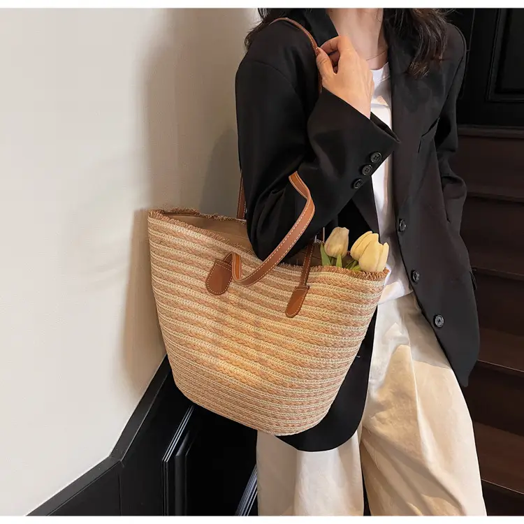 Women's Straw Underarm Bag with Leather Handles — feature 33