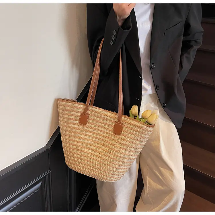 Women's Straw Underarm Bag with Leather Handles — feature 34