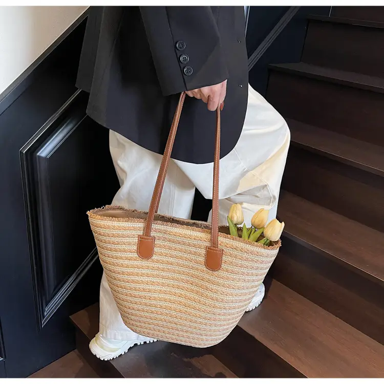 Women's Straw Underarm Bag with Leather Handles — feature 35