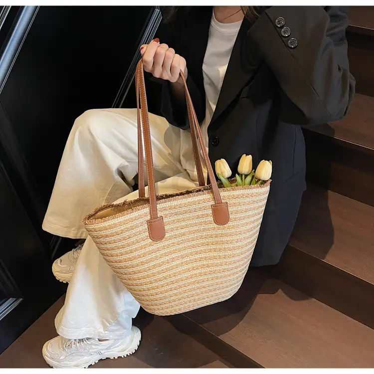 Women's Straw Underarm Bag with Leather Handles — feature 36