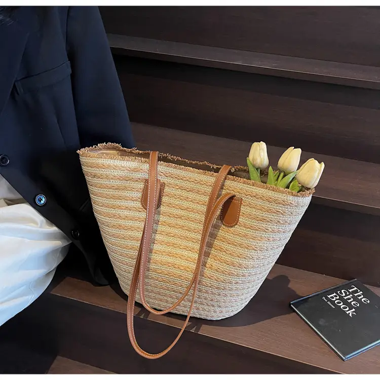 Women's Straw Underarm Bag with Leather Handles — feature 37