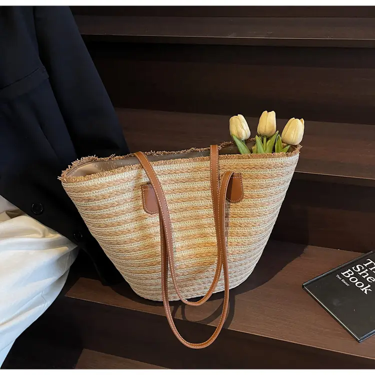 Women's Straw Underarm Bag with Leather Handles — feature 38