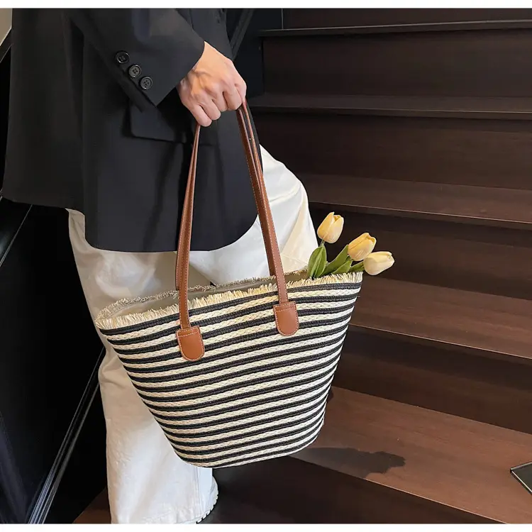 Women's Straw Underarm Bag with Leather Handles — feature 39