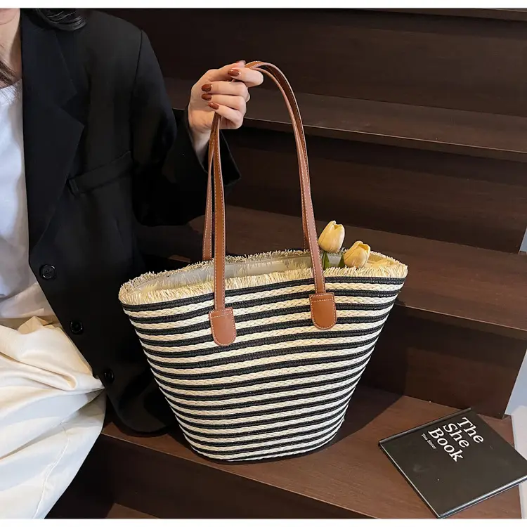 Women's Straw Underarm Bag with Leather Handles — feature 41
