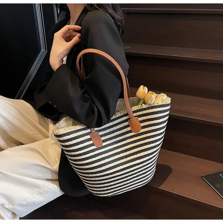 Women's Straw Underarm Bag with Leather Handles — feature 42