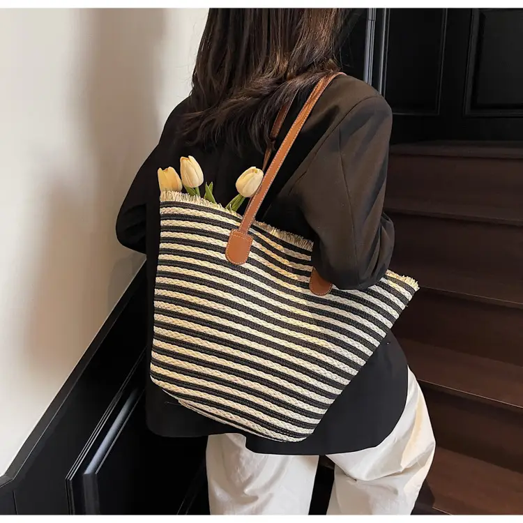 Women's Straw Underarm Bag with Leather Handles — feature 43