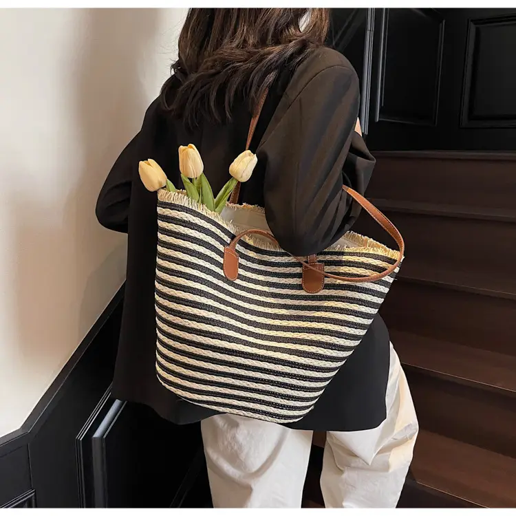 Women's Straw Underarm Bag with Leather Handles — feature 44