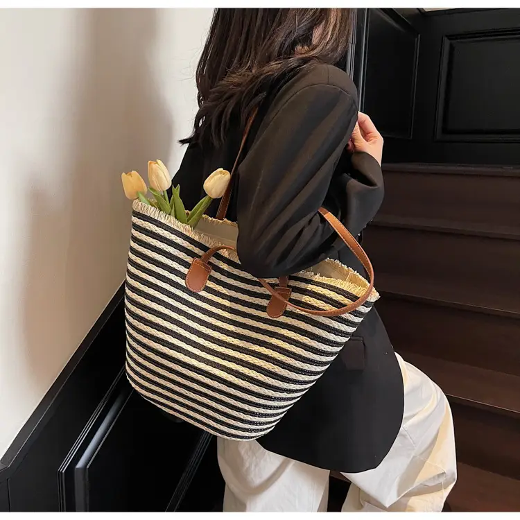 Women's Straw Underarm Bag with Leather Handles — feature 45